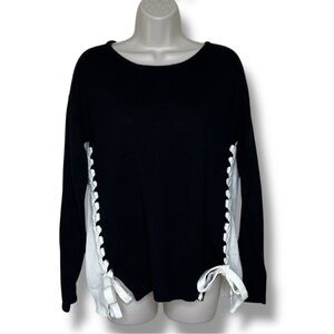 Alison Andrews Cream Black Colorblock Side Tie Sweater Long Sleeve Women Small